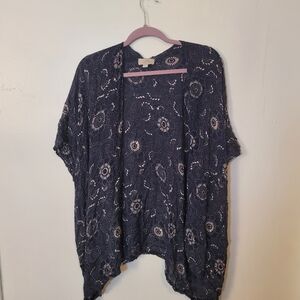 Ann Taylor LOFT Navy Blue Floral Kimono Cardigan One Size